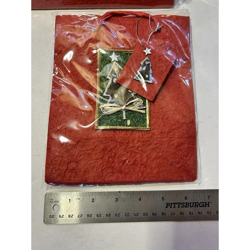 Hallmark Vintage Inspired Homemade Paper Christmas Gift Bag Lot Of 4 Red & Green